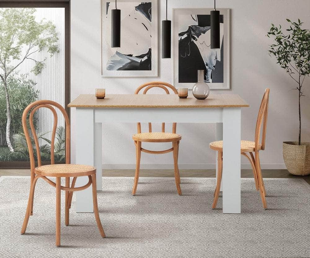 Dining Chair Solid Wooden Chairs Ratan Seat Beige, 3ev