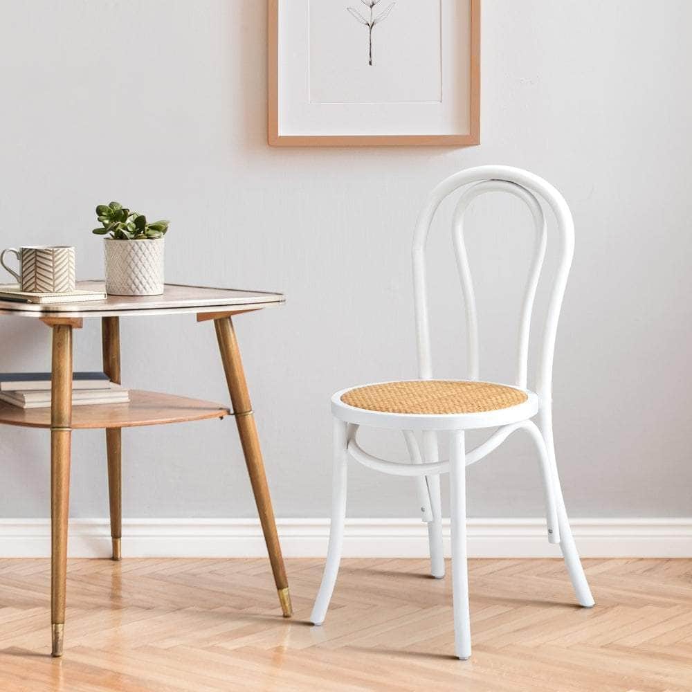 Dining Chair Solid Wooden Chairs Ratan Seat White