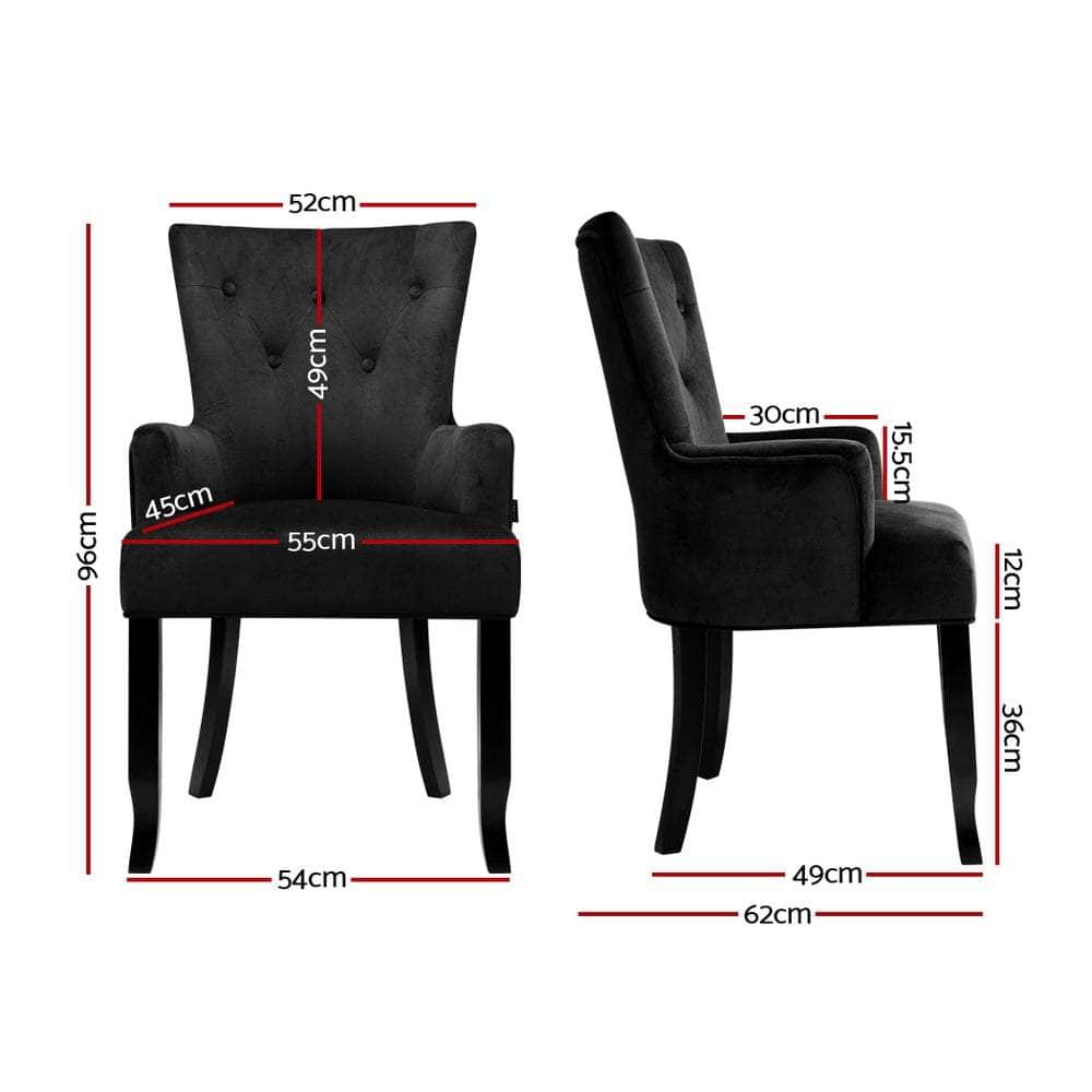 Dining Chair Velvet French Provincial Armchair Black