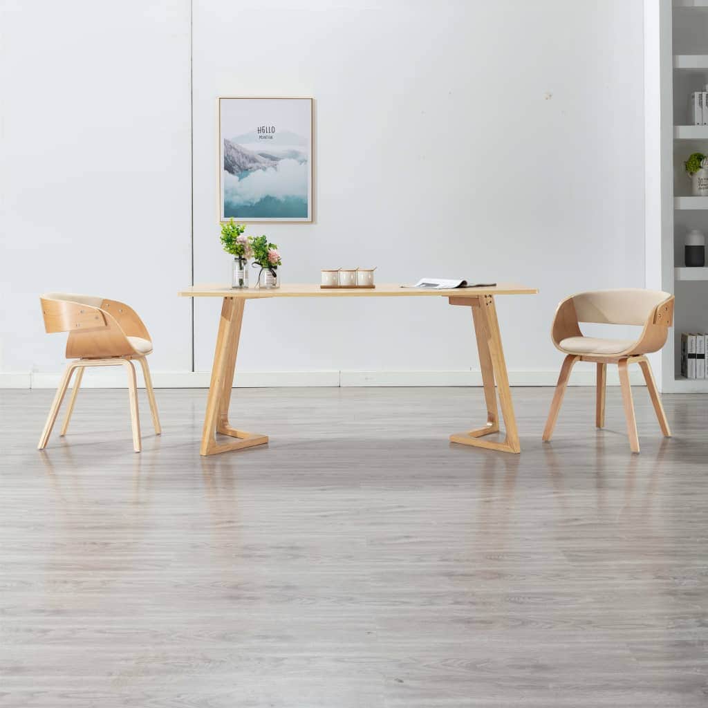 Dining Chairs 2 pcs Cream Bent Wood and Leather