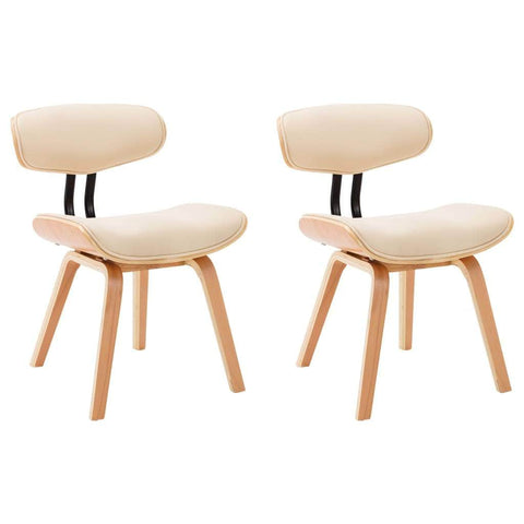 Dining Chairs 2 pcs Cream Bent Wood and Leather