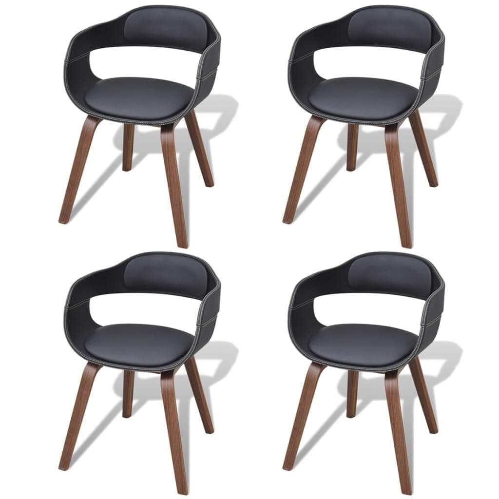 Dining Chairs 4 pcs Black Bent Wood and Leather
