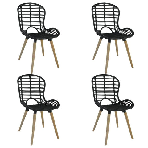 Dining Chairs 4 pcs Black Natural Rattan