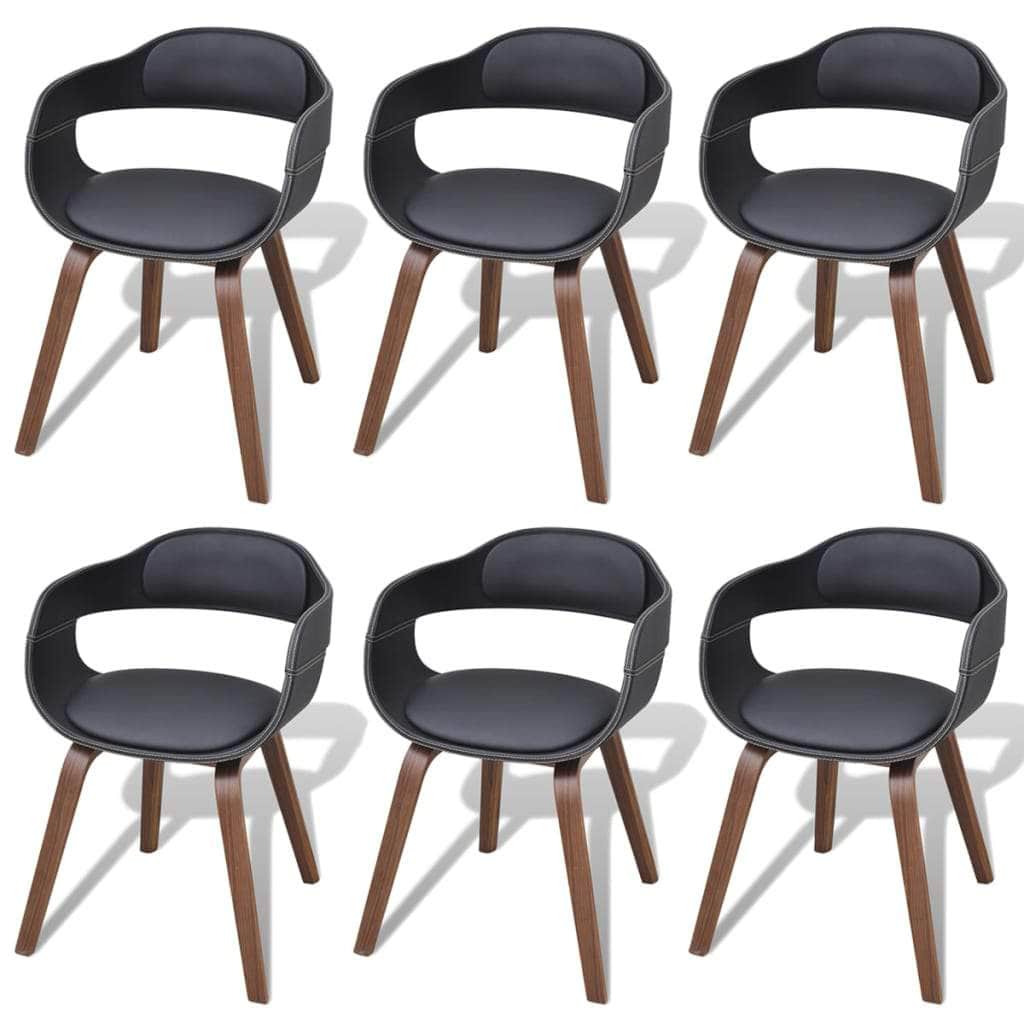 Dining Chairs 6 pcs Black Bent Wood and Leather