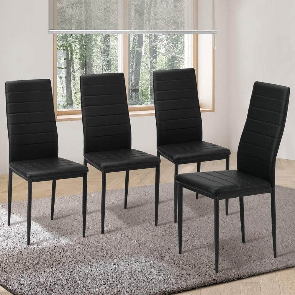 Dining Chairs High-Back Leather Black