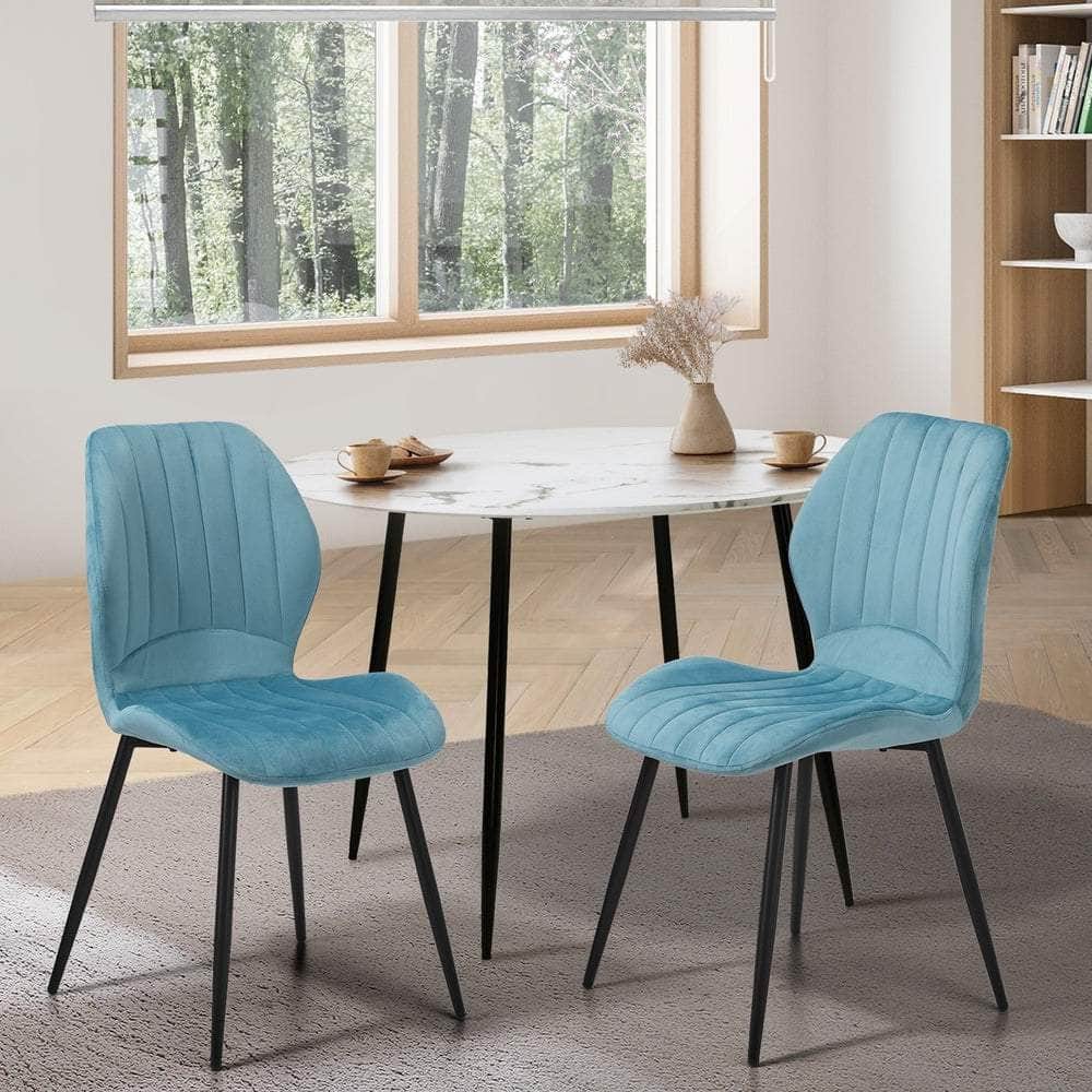 Dining Chairs Padded Seat Armless Velvet Blue