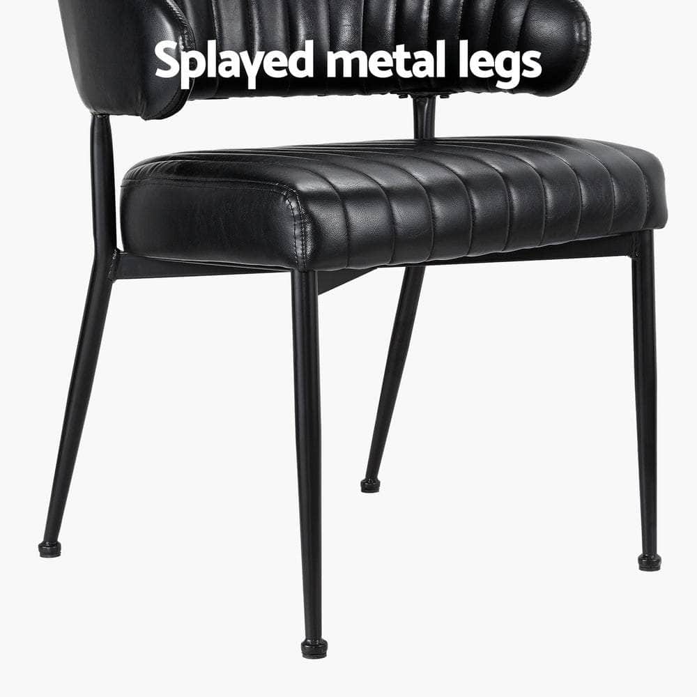 Dining Chairs Set Of 2 Leather Hollow Armchair Black