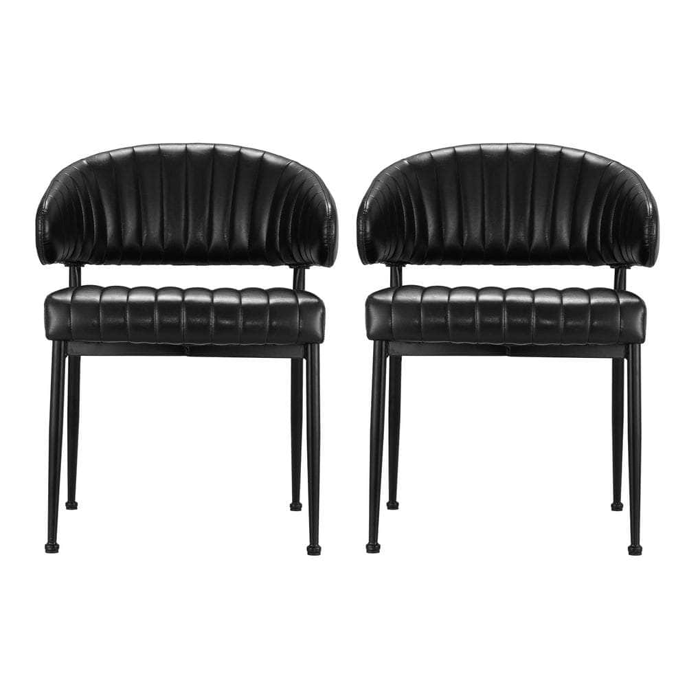 Dining Chairs Set Of 2 Leather Hollow Armchair Black