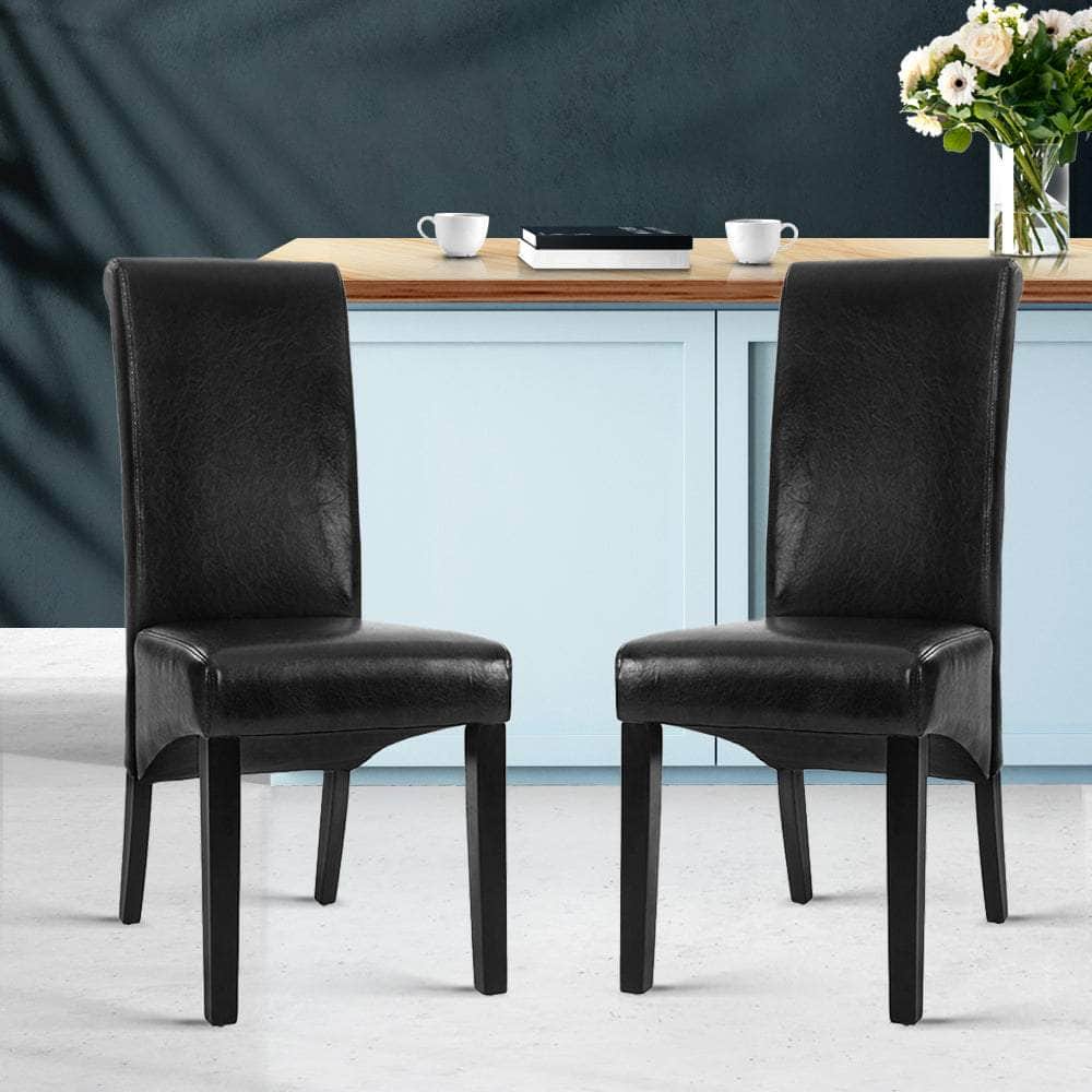 Dining Chairs Set Of 2 Leather Parsons Chair Black