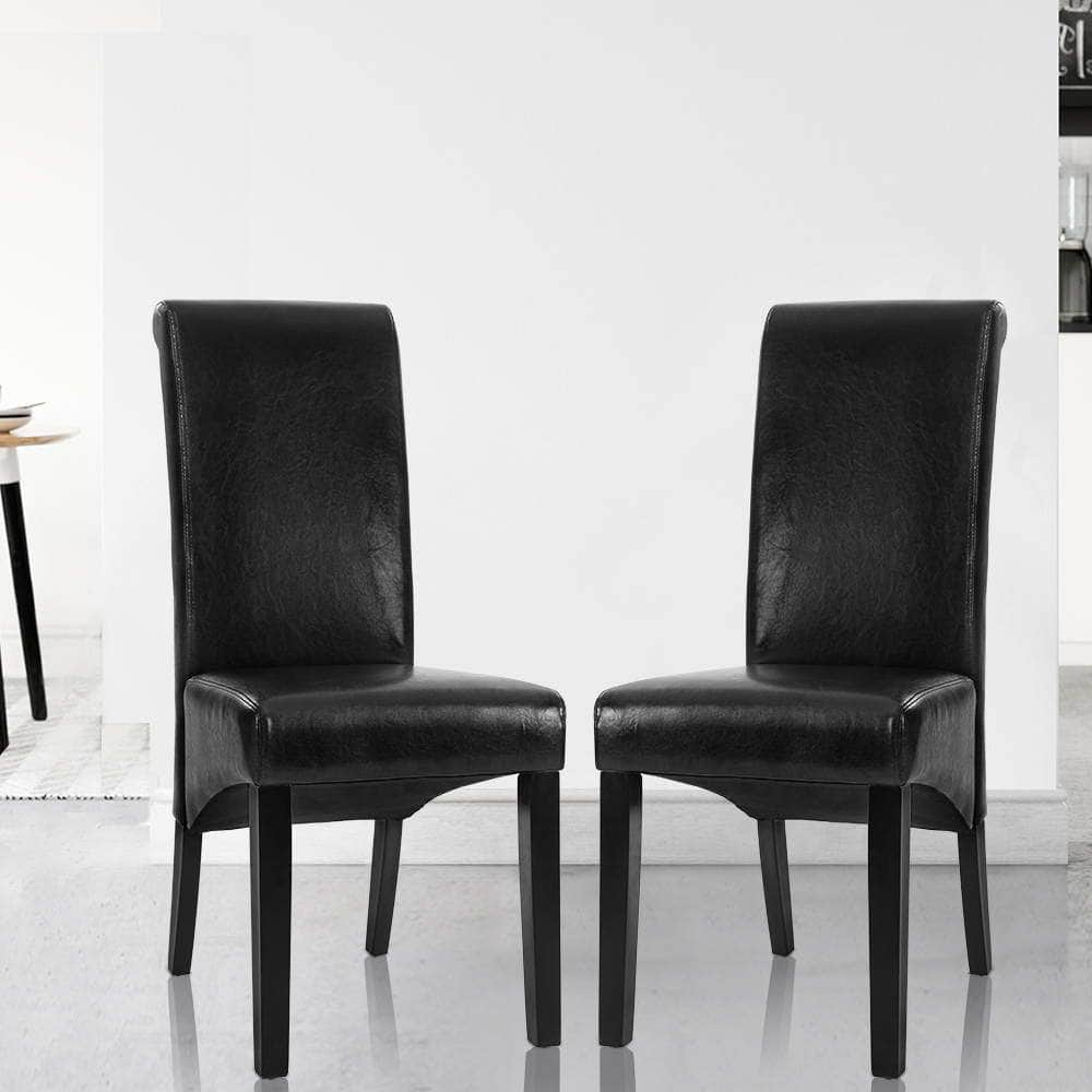 Dining Chairs Set Of 2 Leather Parsons Chair Black