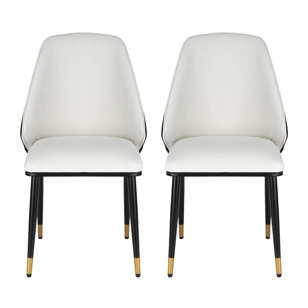 Dining Chairs Set Of 2 Leather Seat White And Black