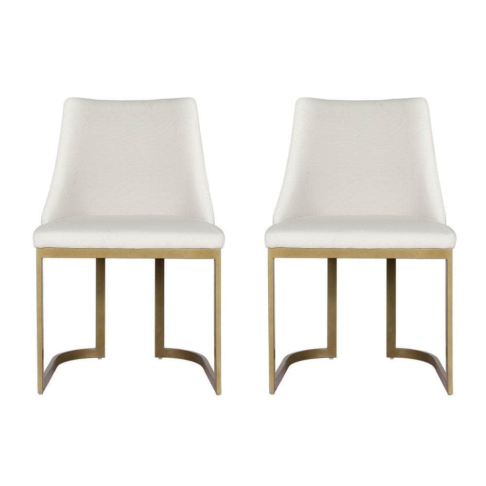 Dining Chairs Set Of 2 Linen Fabric Frame Beige