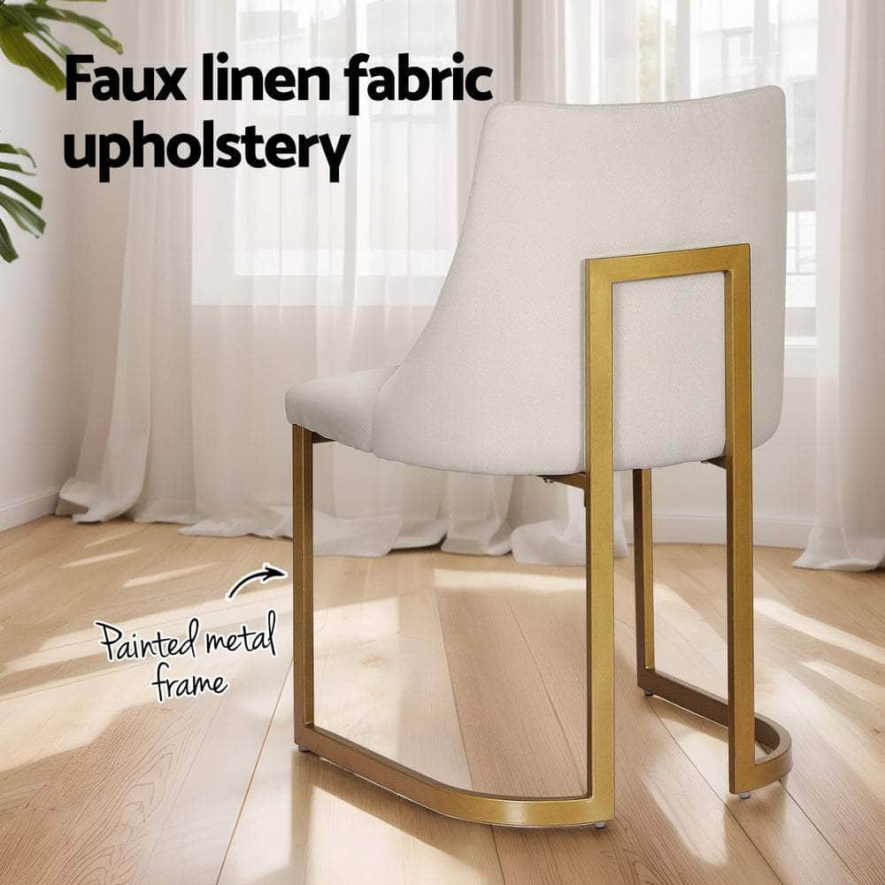 Dining Chairs Set Of 2 Linen Fabric Frame Beige