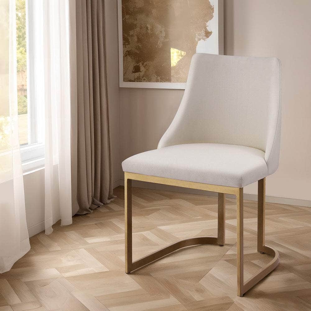 Dining Chairs Set Of 2 Linen Fabric Frame Beige