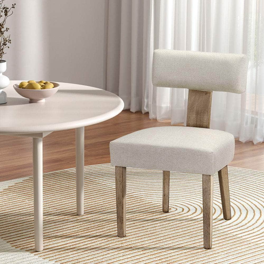 Dining Chairs Set Of 2 Linen Fabric Wooden Beige
