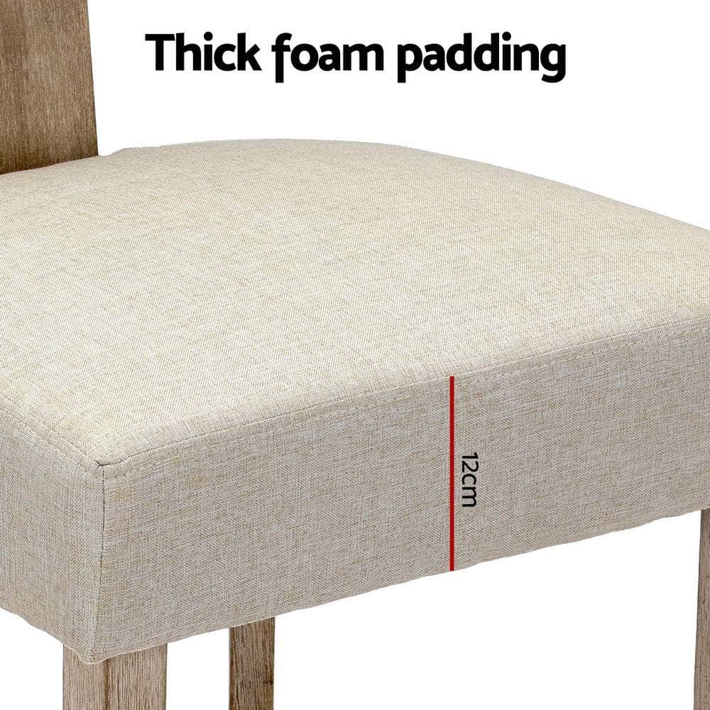 Dining Chairs Set Of 2 Linen Fabric Wooden Beige