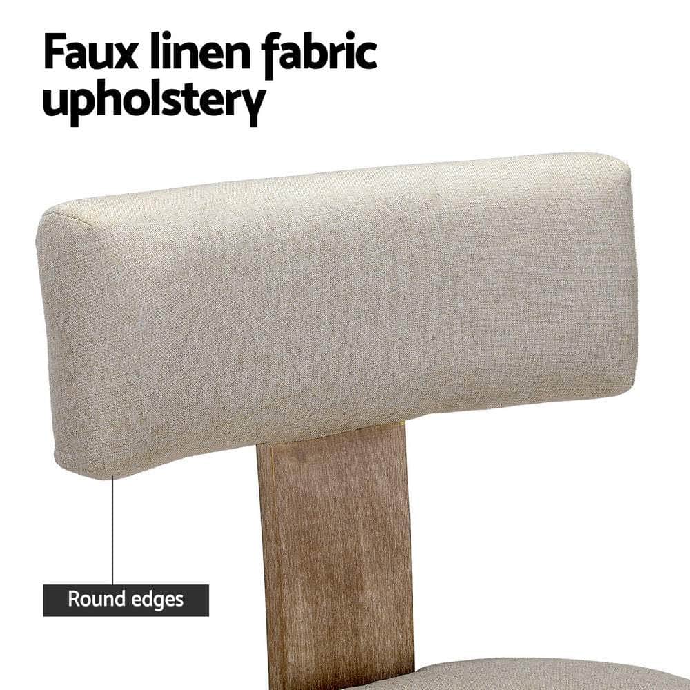 Dining Chairs Set Of 2 Linen Fabric Wooden Beige