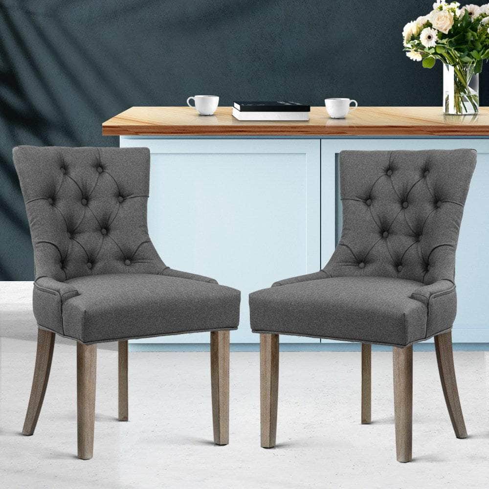 Dining Chairs Set Of 2 Linen French Provincial Grey