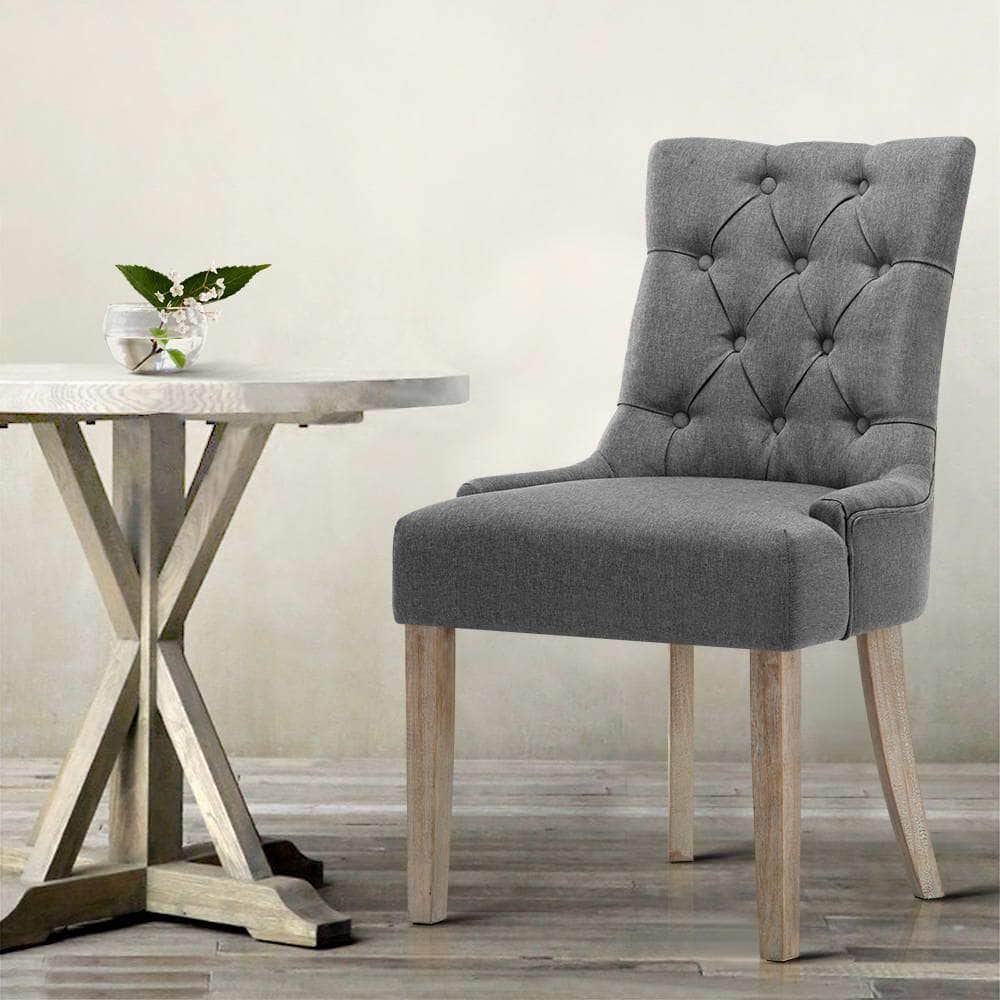 Dining Chairs Set Of 2 Linen French Provincial Grey