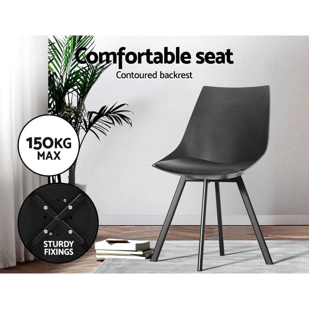 Dining Chairs Set Of 2 Pu Leather Plastic Metal Black