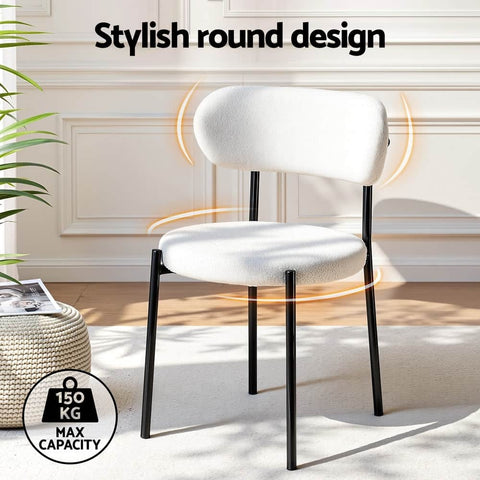 Dining Chairs Set Of 2 Sherpa Boucle White Fabric Upholstery King