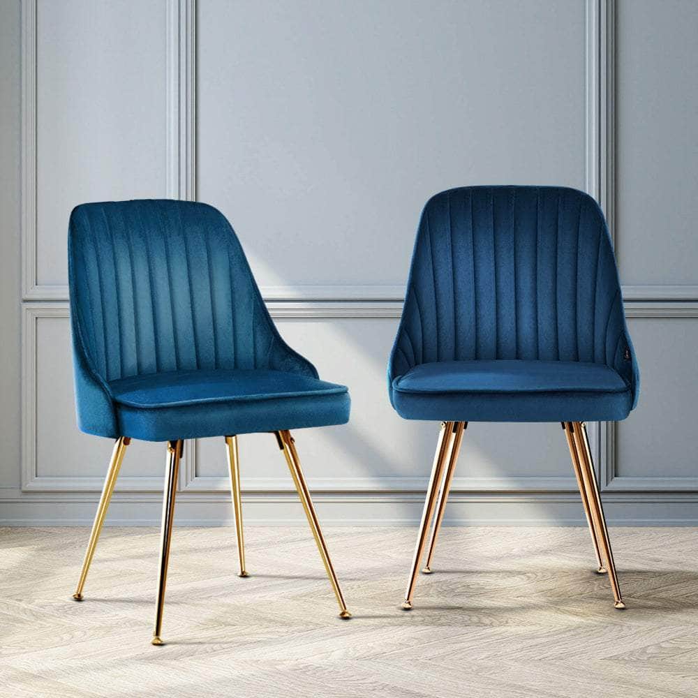 Dining Chairs Set Of 2 Velvet Channel Tufted Blue