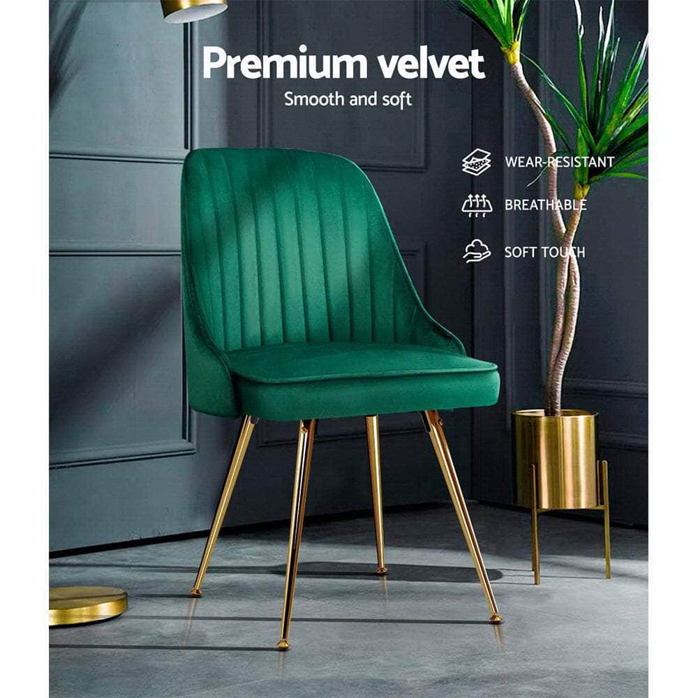 Dining Chairs Set Of 2 Velvet Channel Tufted Green
