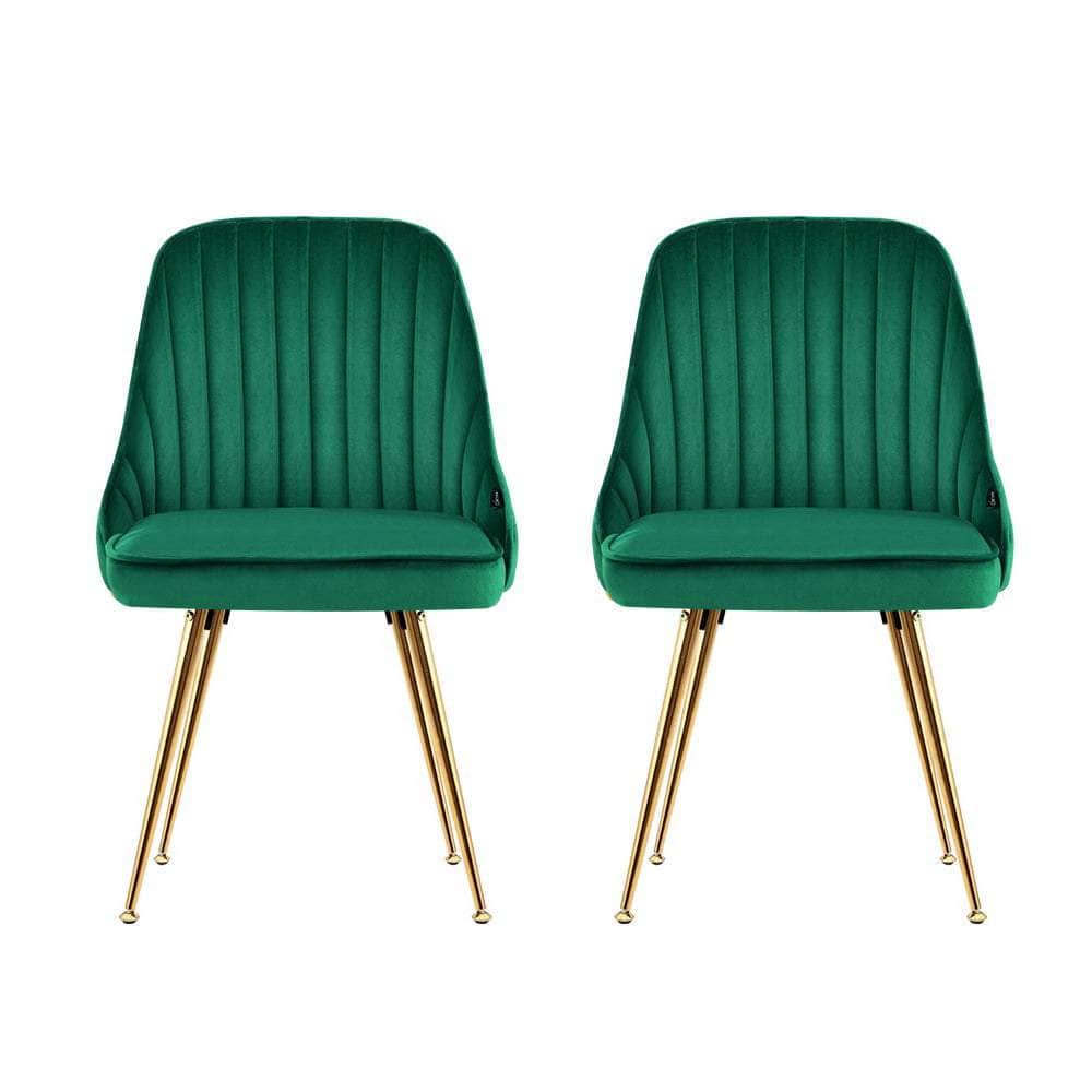 Dining Chairs Set Of 2 Velvet Channel Tufted Green