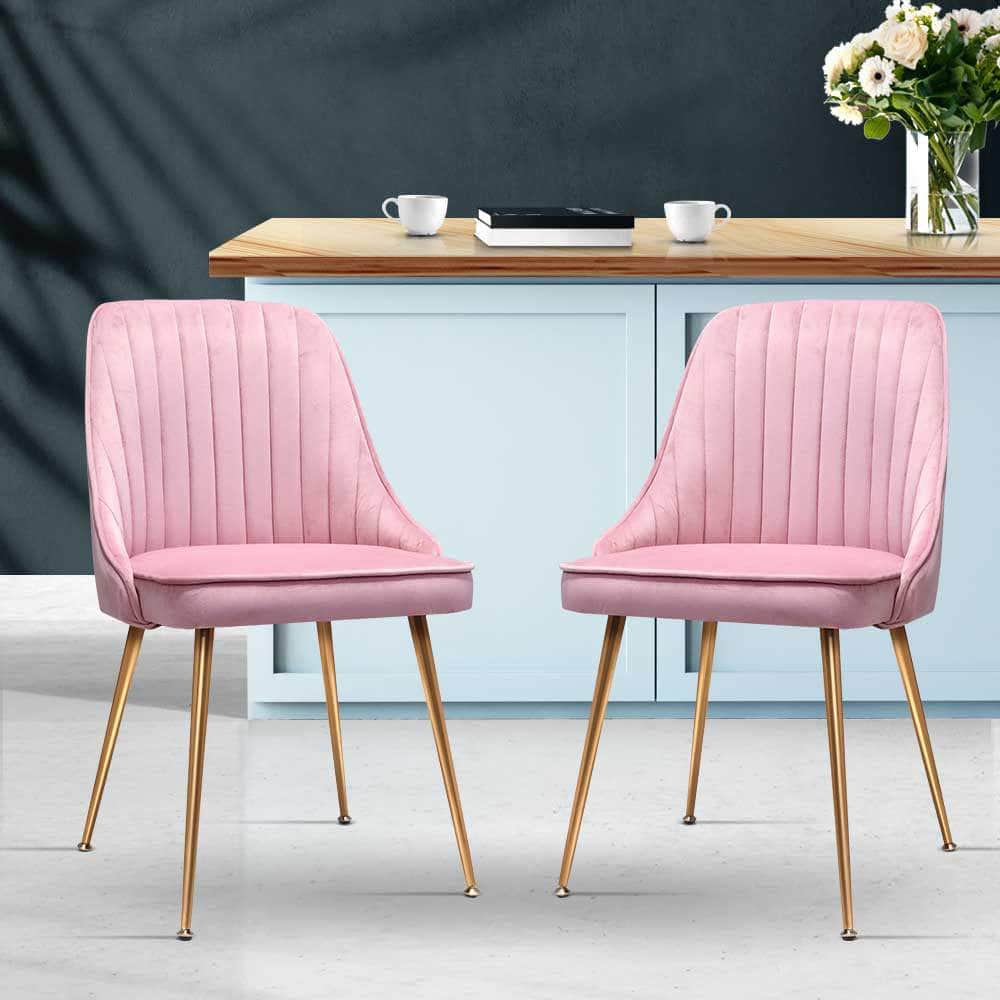 Dining Chairs Set Of 2 Velvet Channel Tufted Pink