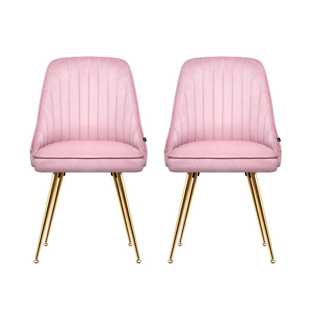 Dining Chairs Set Of 2 Velvet Channel Tufted Pink