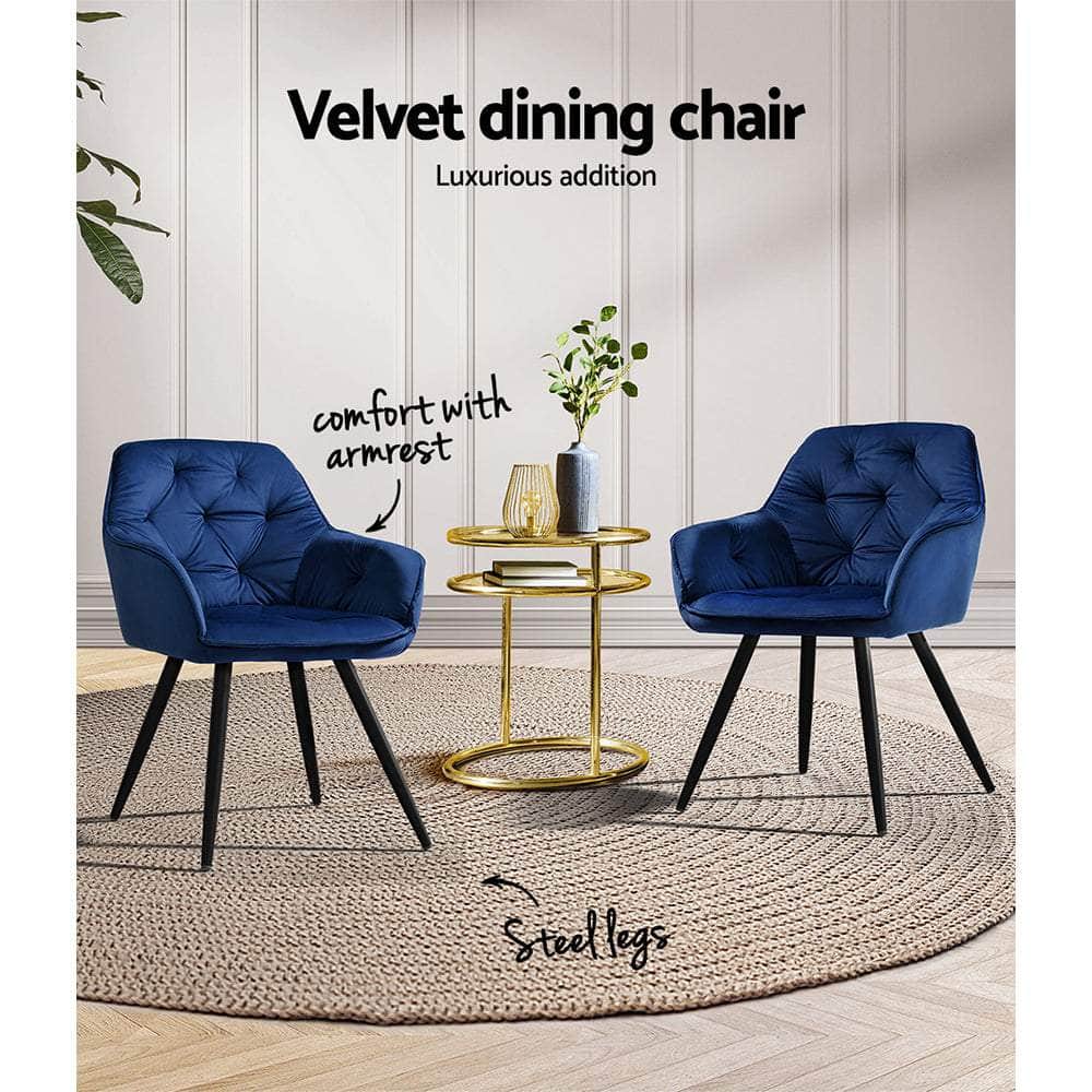 Dining Chairs Set Of 2 Velvet Diamond Tufted Armchair Blue
