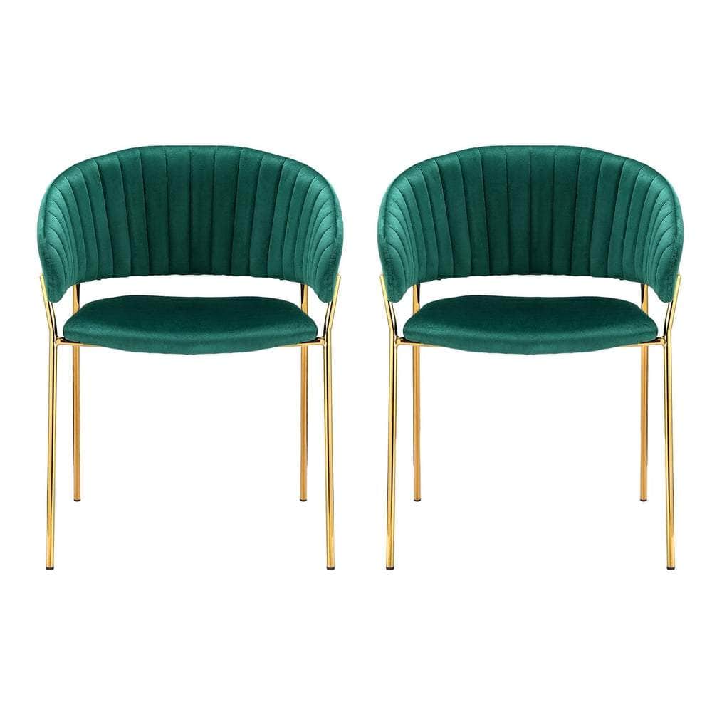 Dining Chairs Set Of 2 Velvet Hollow Armchair Green