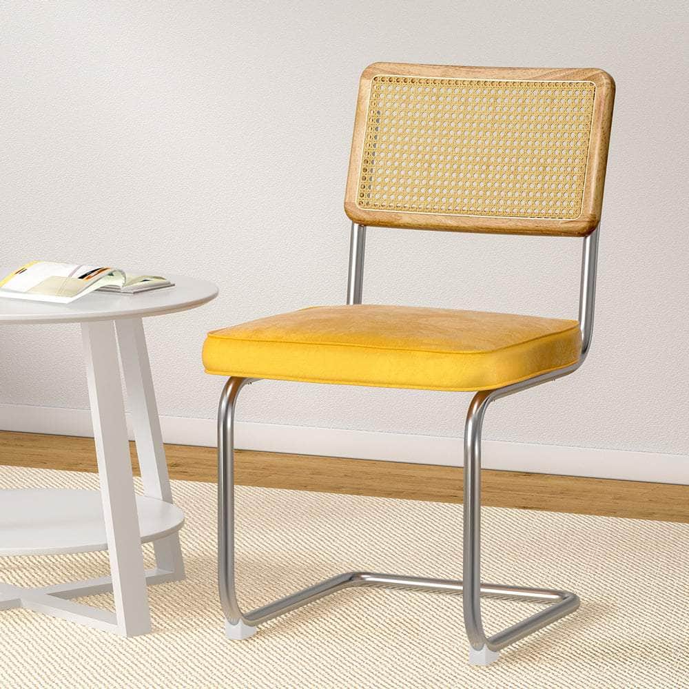 Dining Chairs Set Of 2 Velvet Rattan Cantilever Yellow