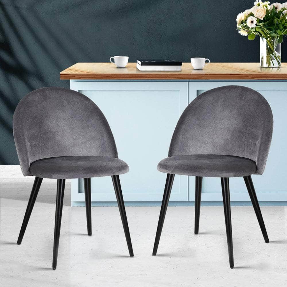 Dining Chairs Set Of 2 Velvet Solid Curved Dark Grey