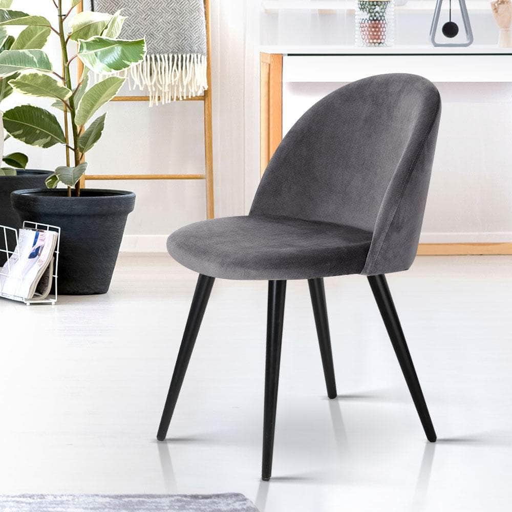 Dining Chairs Set Of 2 Velvet Solid Curved Dark Grey