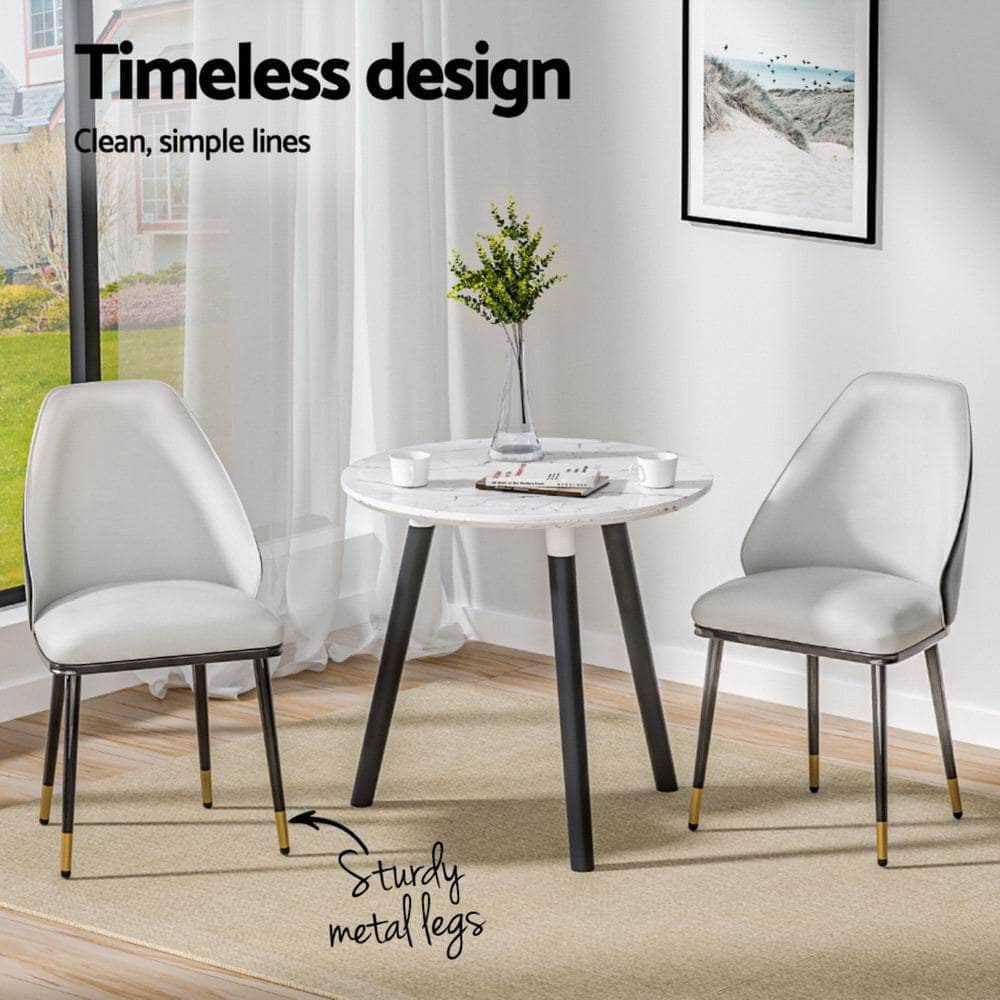 Dining Chairs Set of 4 Leather Seat Beige and Black - Modern