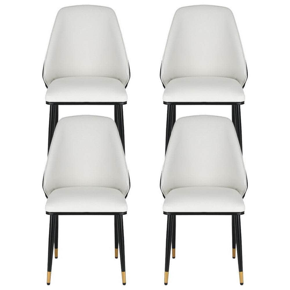 Dining Chairs Set of 4 Leather Seat Beige and Black - Modern