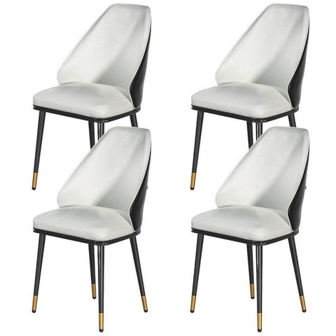 Dining Chairs Set of 4 Leather Seat Beige and Black - Modern