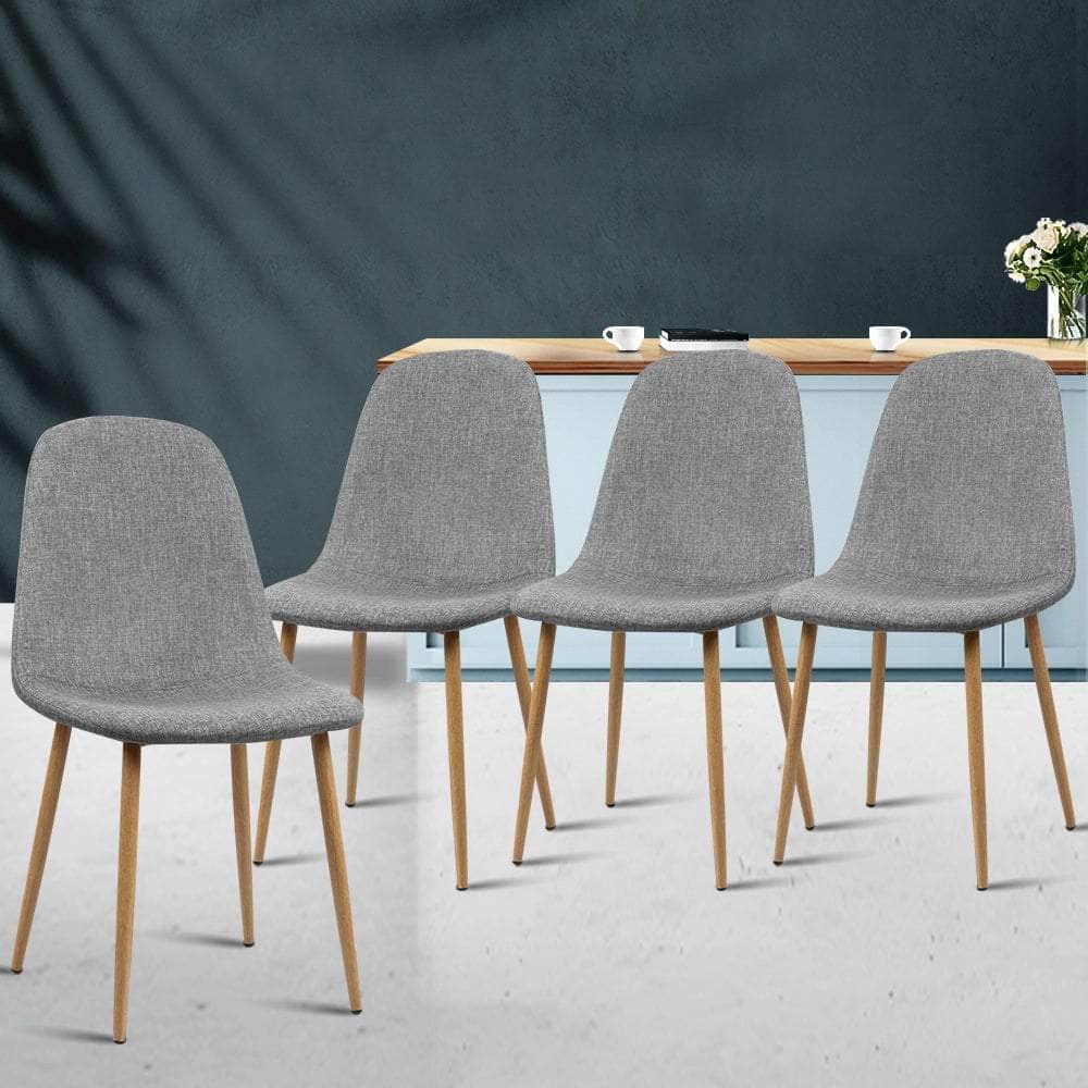 Dining Chairs Set Of 4 Linen Curved Slope Grey