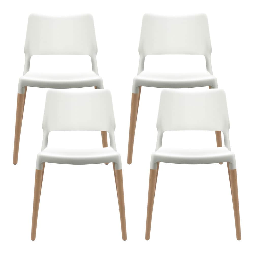 Dining Chairs Set Of 4 Plastic Wooden Stackable White