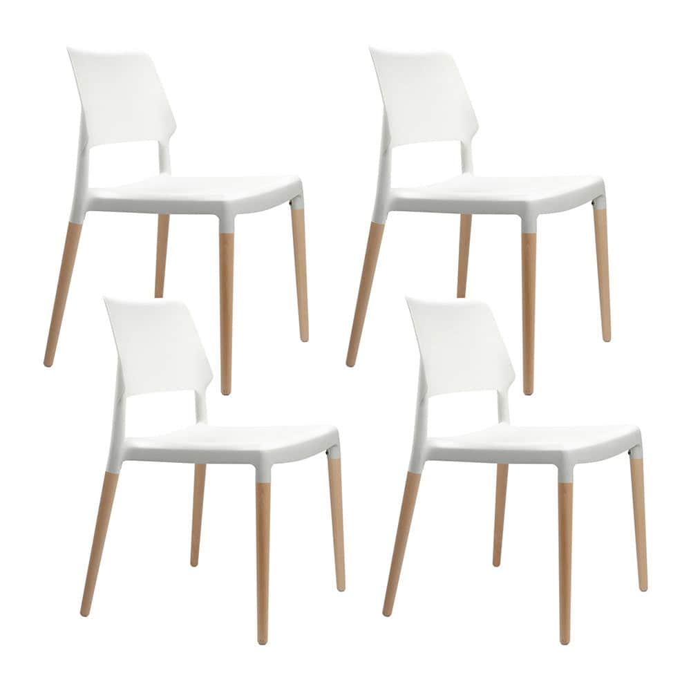 Dining Chairs Set Of 4 Plastic Wooden Stackable White