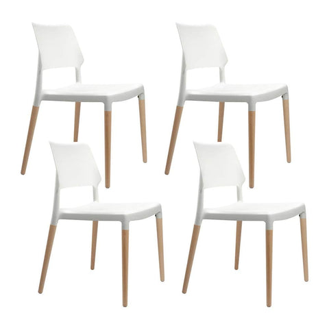Dining Chairs Set Of 4 Plastic Wooden Stackable White