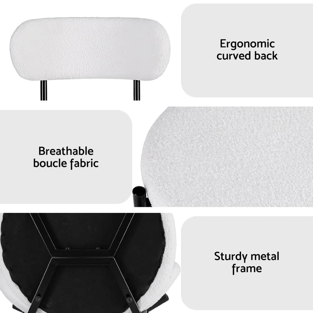 Dining Chairs Set Of 4 Sherpa Boucle White Fabric Upholstery King