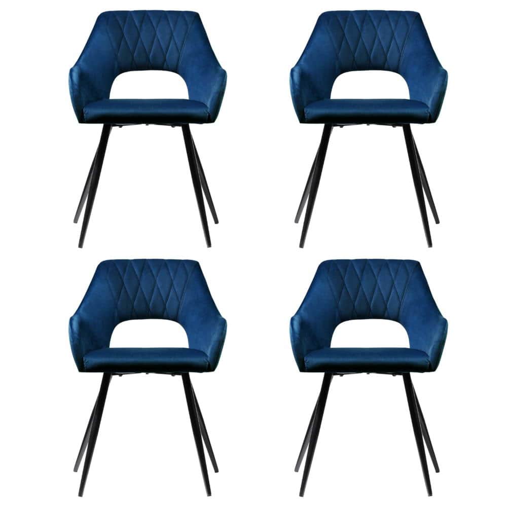 Dining Chairs Set of 4 Velvet Hollow Armchair Blue