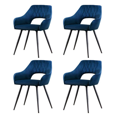 Dining Chairs Set of 4 Velvet Hollow Armchair Blue