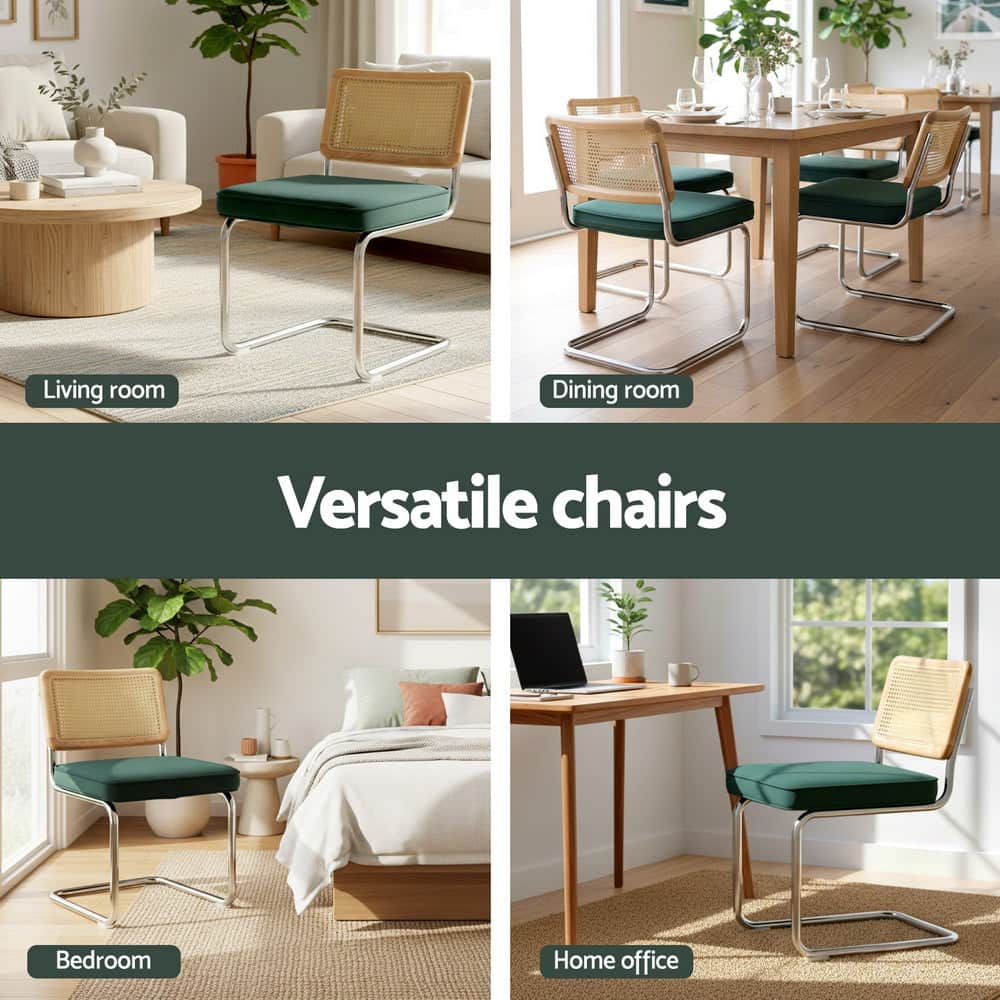 Dining Chairs Set Of 4 Velvet Rattan Cantilever Green Velvet