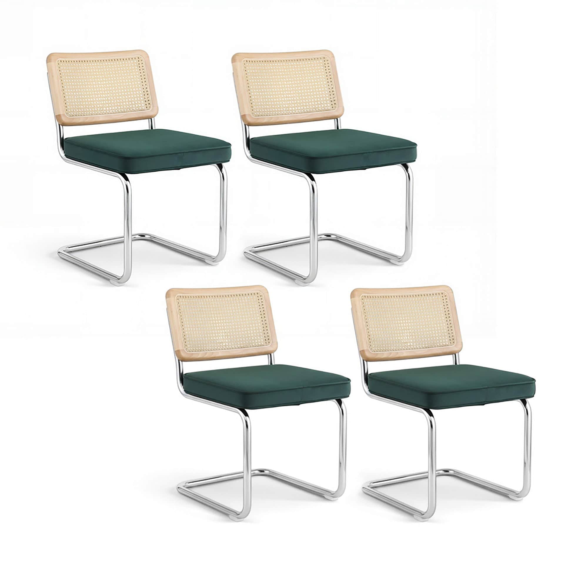 Dining Chairs Set Of 4 Velvet Rattan Cantilever Green Velvet