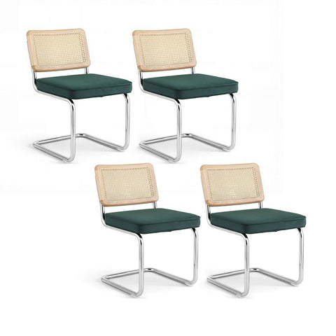 Dining Chairs Set Of 4 Velvet Rattan Cantilever Green Velvet