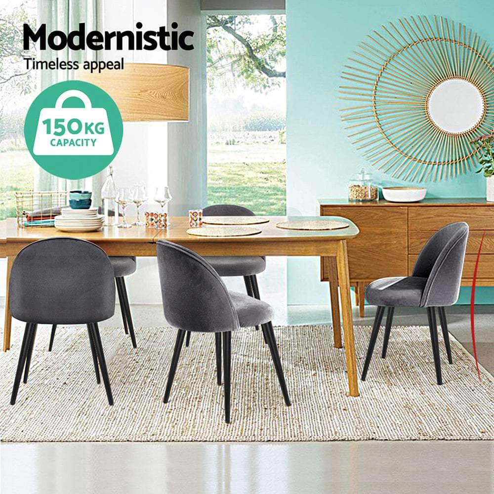 Dining Chairs Set of 4 Velvet Solid Curved Dark Grey - Stylish