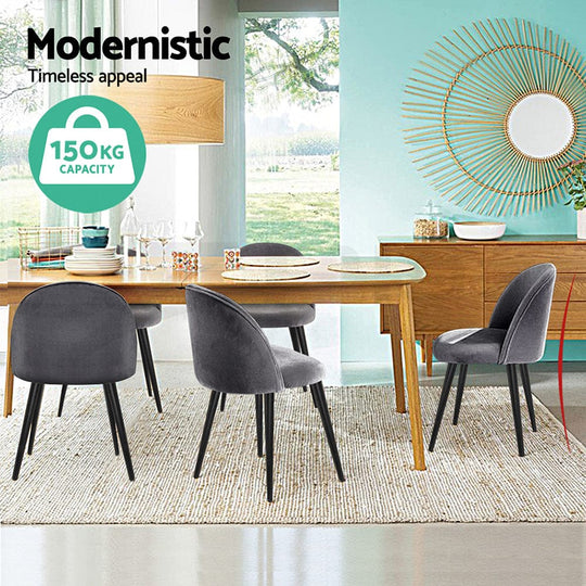 Dining Chairs Set of 4 Velvet Solid Curved Dark Grey - Stylish